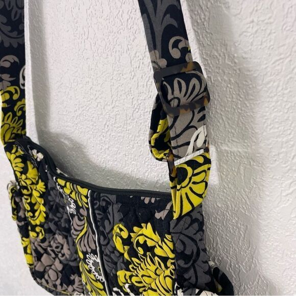 Vera Bradley Black with Grey, White, & Yellow Floral Quilted Crossbody Purse - Picture 7 of 8